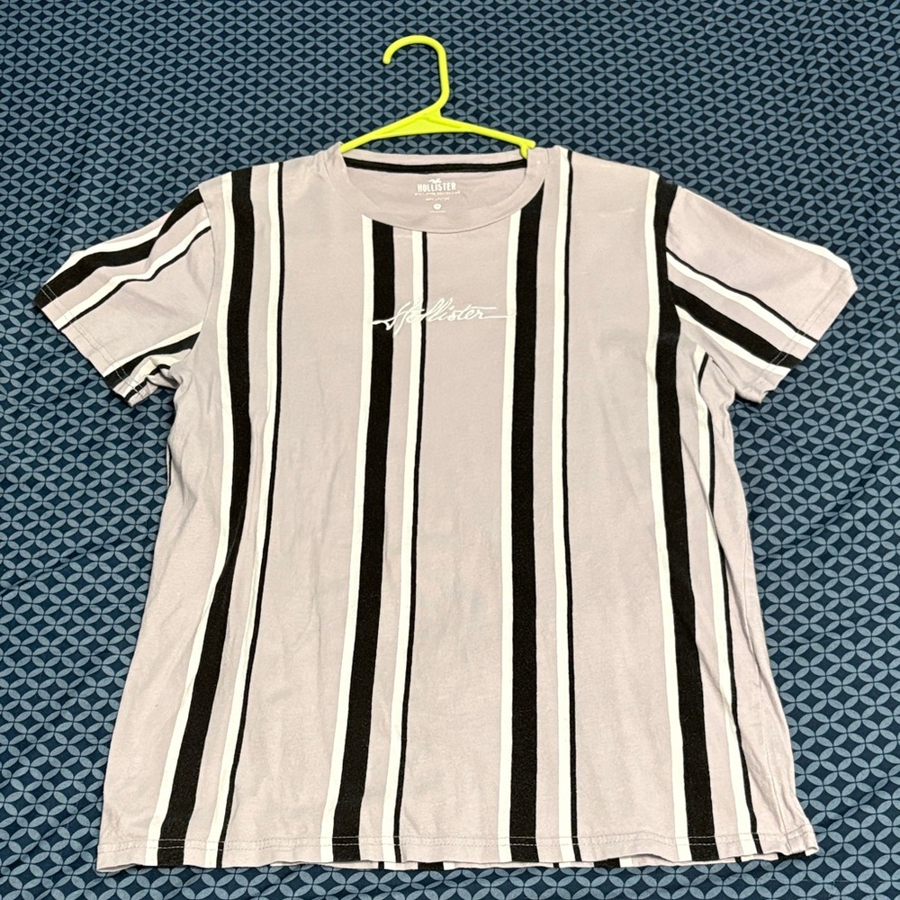 Hollister Black and White Striped Short Sleeve Tee